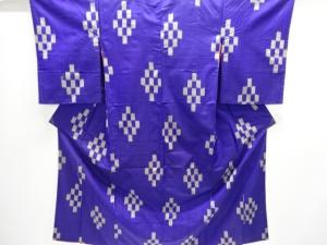 アンティーク　市松菱模様織り出し銘仙着物